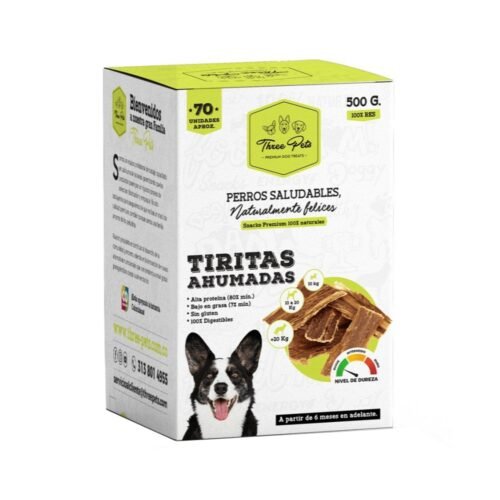 Three Pets Dog Snack Bolsa Tiritas Ahumadas 500 g