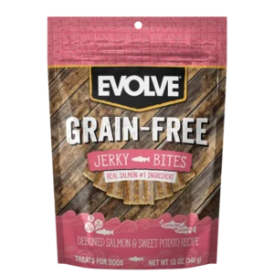 1_3349_EVOLVE_DOG_SNACK_GRAIN_FREE_JERKY_SALMON_800X800 Evolve Dog Snack Grain Free 12 Oz